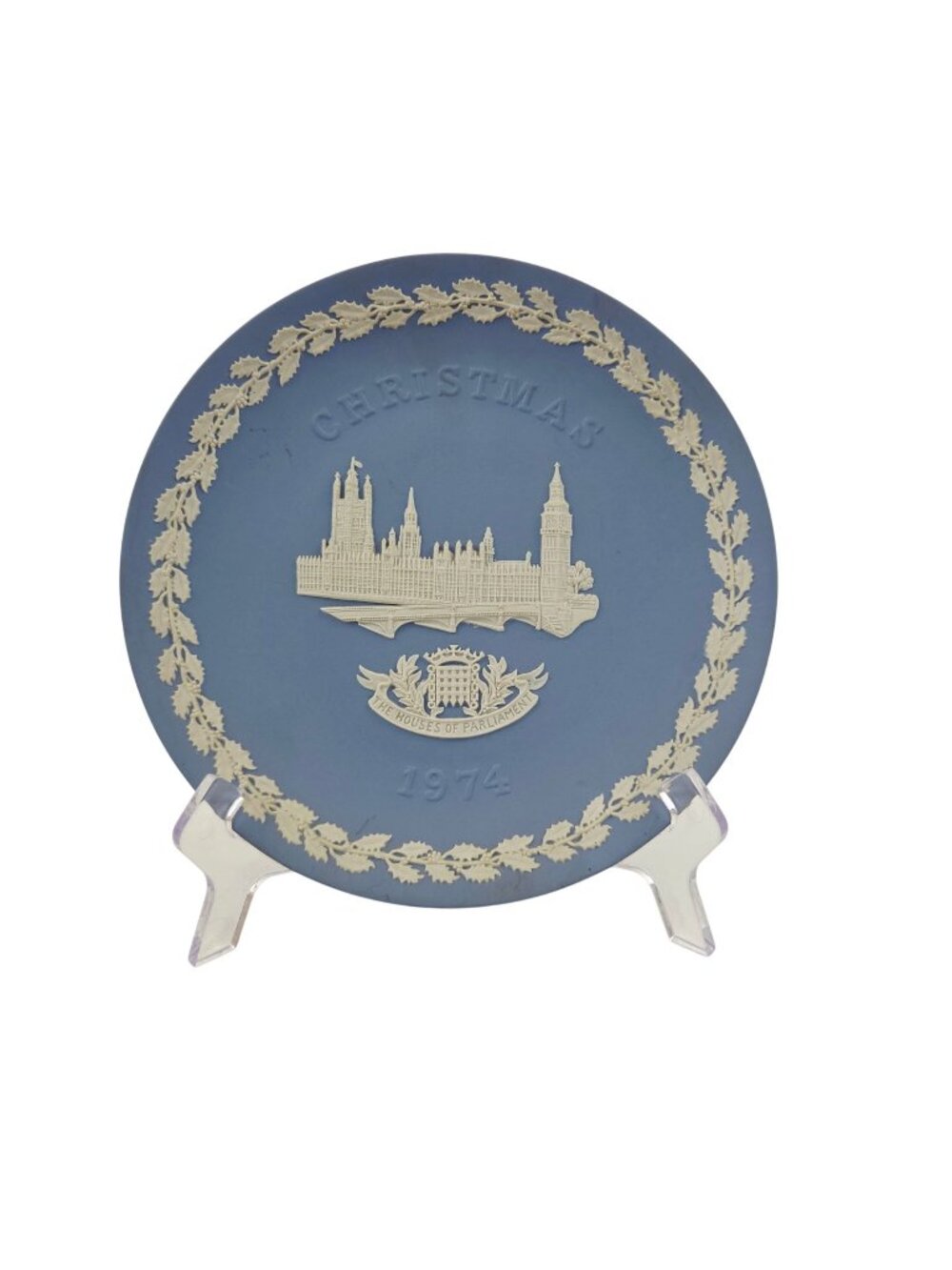 Wedgwood Collector Plate House Of Parliament 1974 Christmas Blue Jasperware